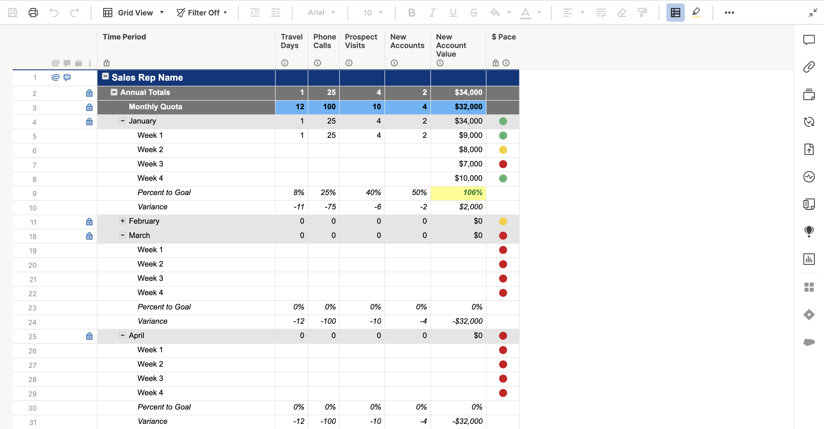 Sales Activity Tracker By Week Template Smartsheet